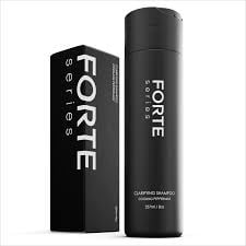 Black Forte grooming product set with cylindrical spray bottle and rectangular box packaging