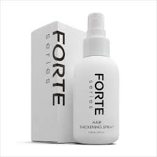FORTE hair thickening spray bottle with white box packaging against white background